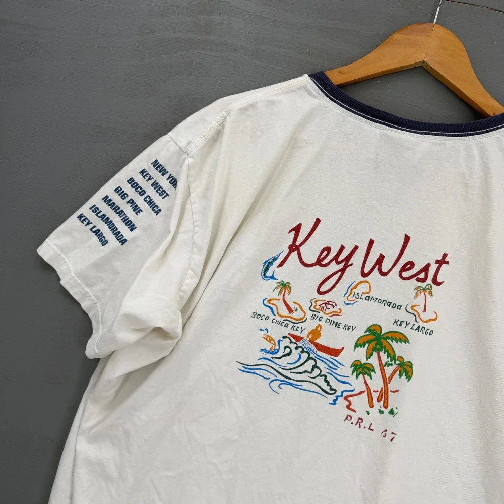 Vintage Polo Sport Ralph Lauren T-Shirt White Key West Florida Graphic Ringer XL